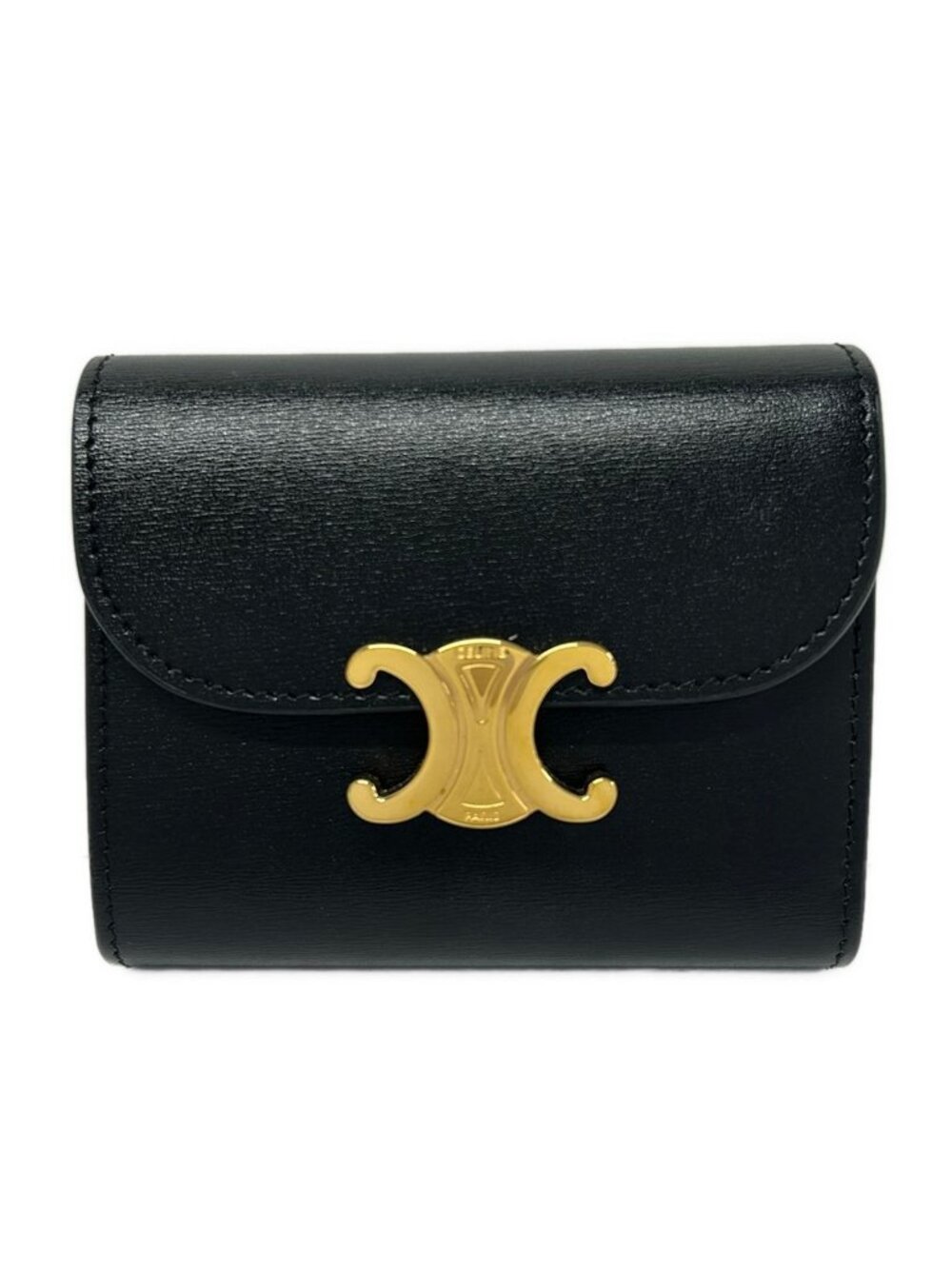 Celine Trifold Wallet Small Flap Triomphe Black Leather